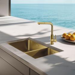 Pure.Sink Elite Steel Spark-S μπαταρία κουζίνας PVD Βουρτσισμένο Χρυσό με αποσπώμενο στόμιο PS8041-60