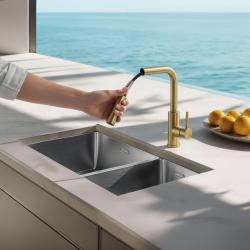 Pure.Sink Elite Steel Spark-S μπαταρία κουζίνας PVD Βουρτσισμένο Χρυσό με αποσπώμενο στόμιο PS8041-60