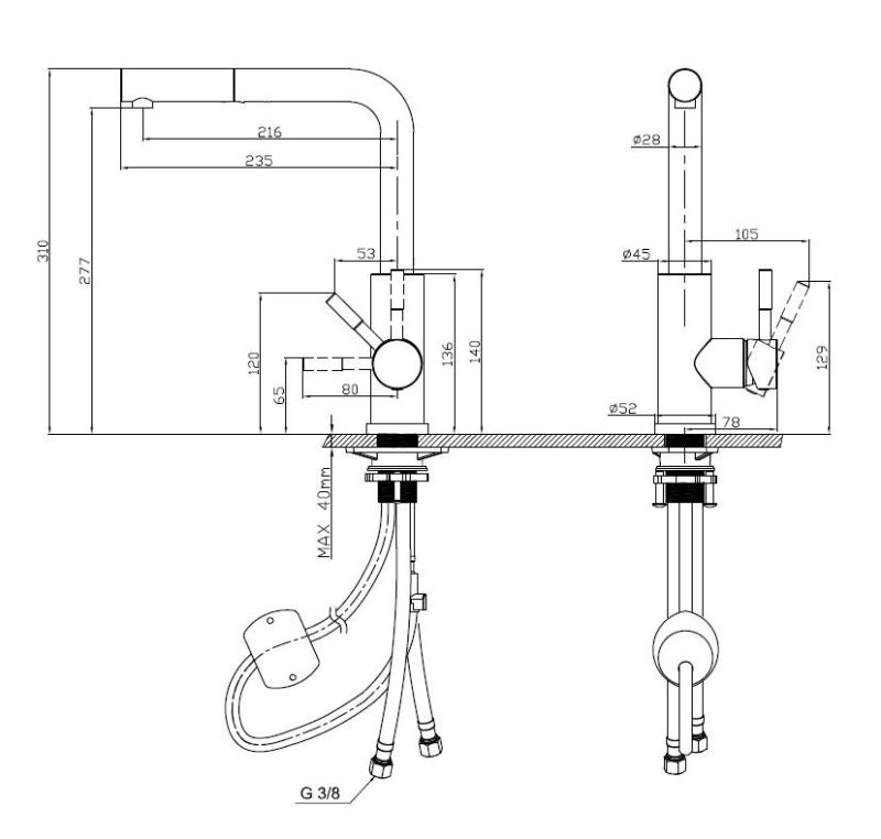Pure.Sink Elite Steel Spark-S μπαταρία κουζίνας PVD Βουρτσισμένο Χρυσό με αποσπώμενο στόμιο PS8041-60