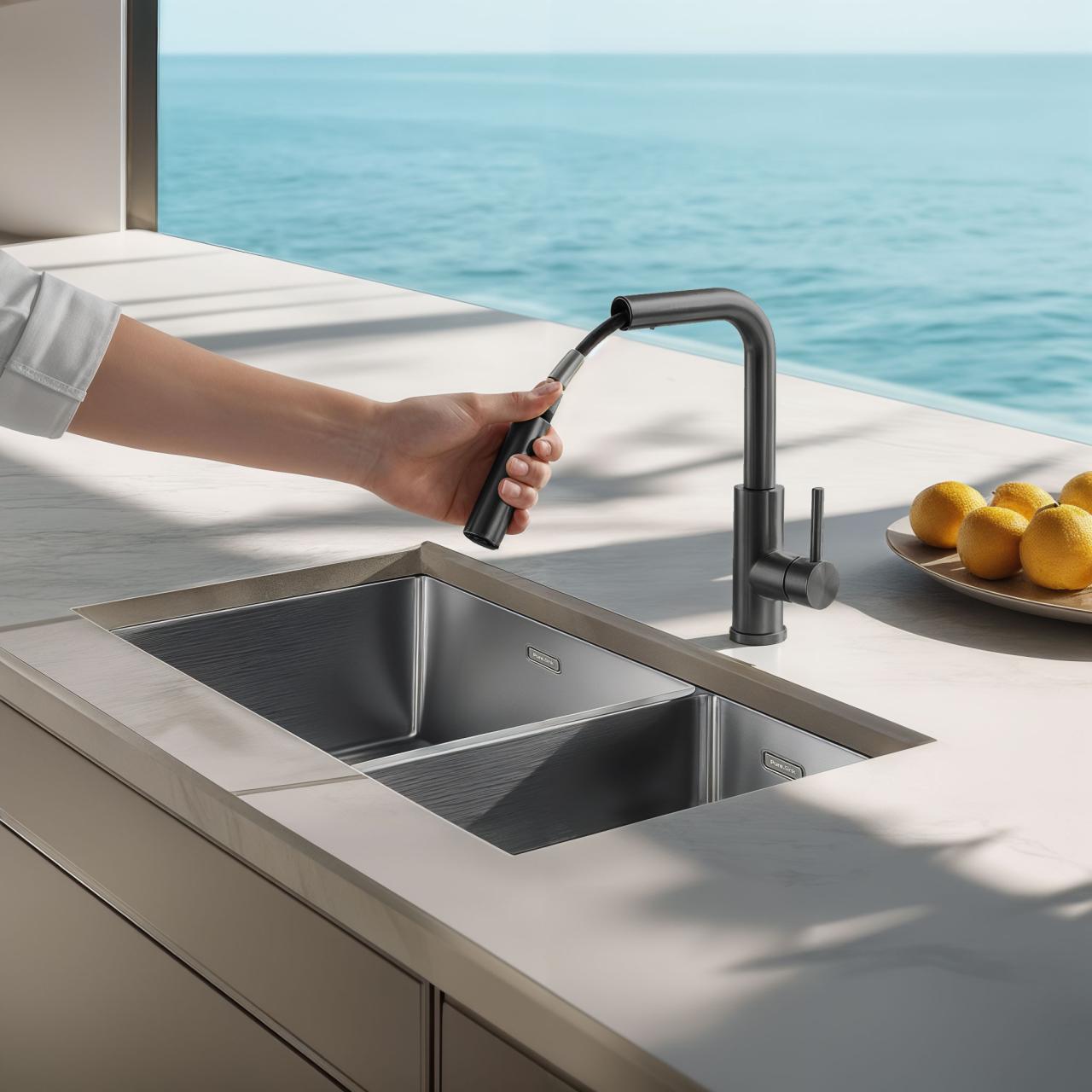 Pure.Sink Elite Steel Spark-S μπαταρία κουζίνας PVD Gun Metal με αποσπώμενο στόμιο PS8041-61