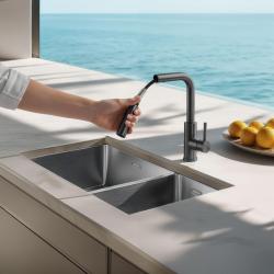 Pure.Sink Elite Steel Spark-S μπαταρία κουζίνας PVD Gun Metal με αποσπώμενο στόμιο PS8041-61