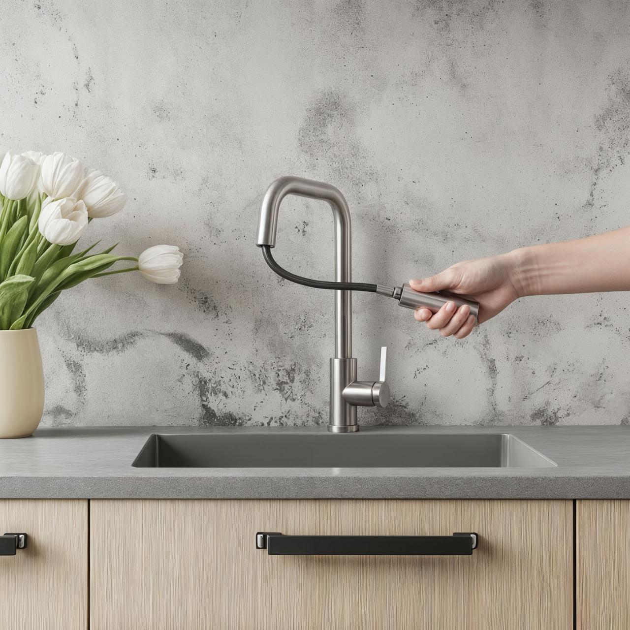 Pure.Sink Elite Steel Crystal-S βρύση κουζίνας RVS με αναδιπλούμενη έξοδο PS8050-02