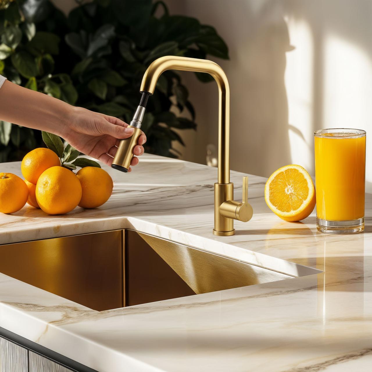 Pure.Sink Elite Steel Crystal-S μπαταρία κουζίνας PVD Βουρτσισμένο Χρυσό με αποσπώμενο στόμιο PS8050-60