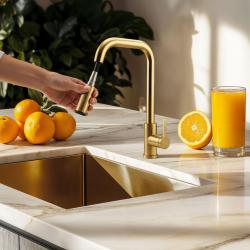 Pure.Sink Elite Steel Crystal-S μπαταρία κουζίνας PVD Βουρτσισμένο Χρυσό με αποσπώμενο στόμιο PS8050-60