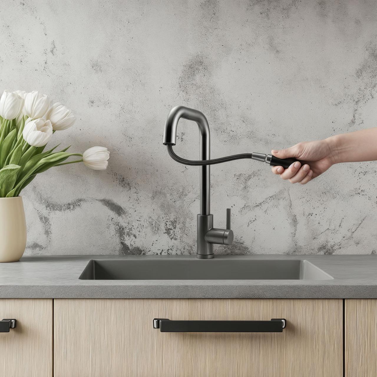 Pure.Sink Elite Steel Crystal-S βρύση κουζίνας PVD Gun Metal με αναδιπλούμενη έξοδος PS8050-61