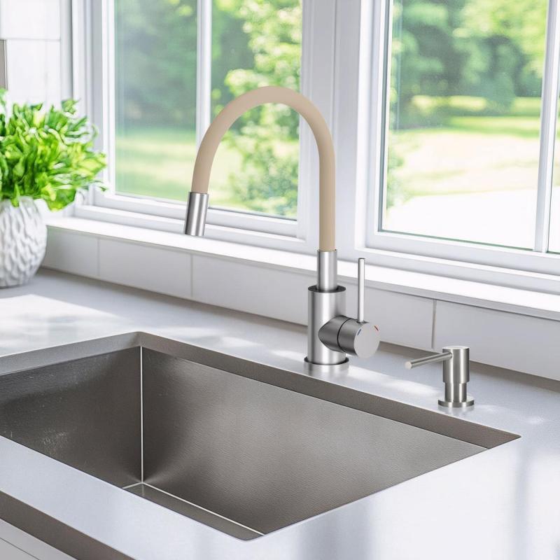 Quadri Bristol Κουζίνας Μίκτης Ανοξείδωτος Χάλυβας με Εύκαμπτο Μπέζ Ρύγχος 1208967664