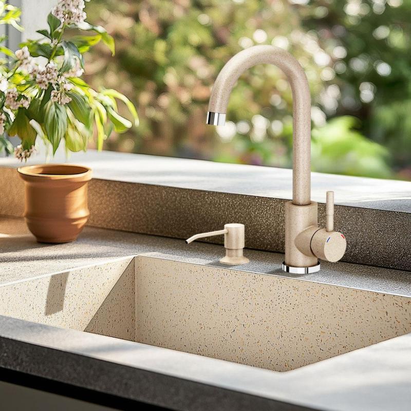 Quadri Coventry Κουζινική Μπαταρία Μπεζ Άμμου με Περιστρεφόμενο Ρουξούνι 1208967667