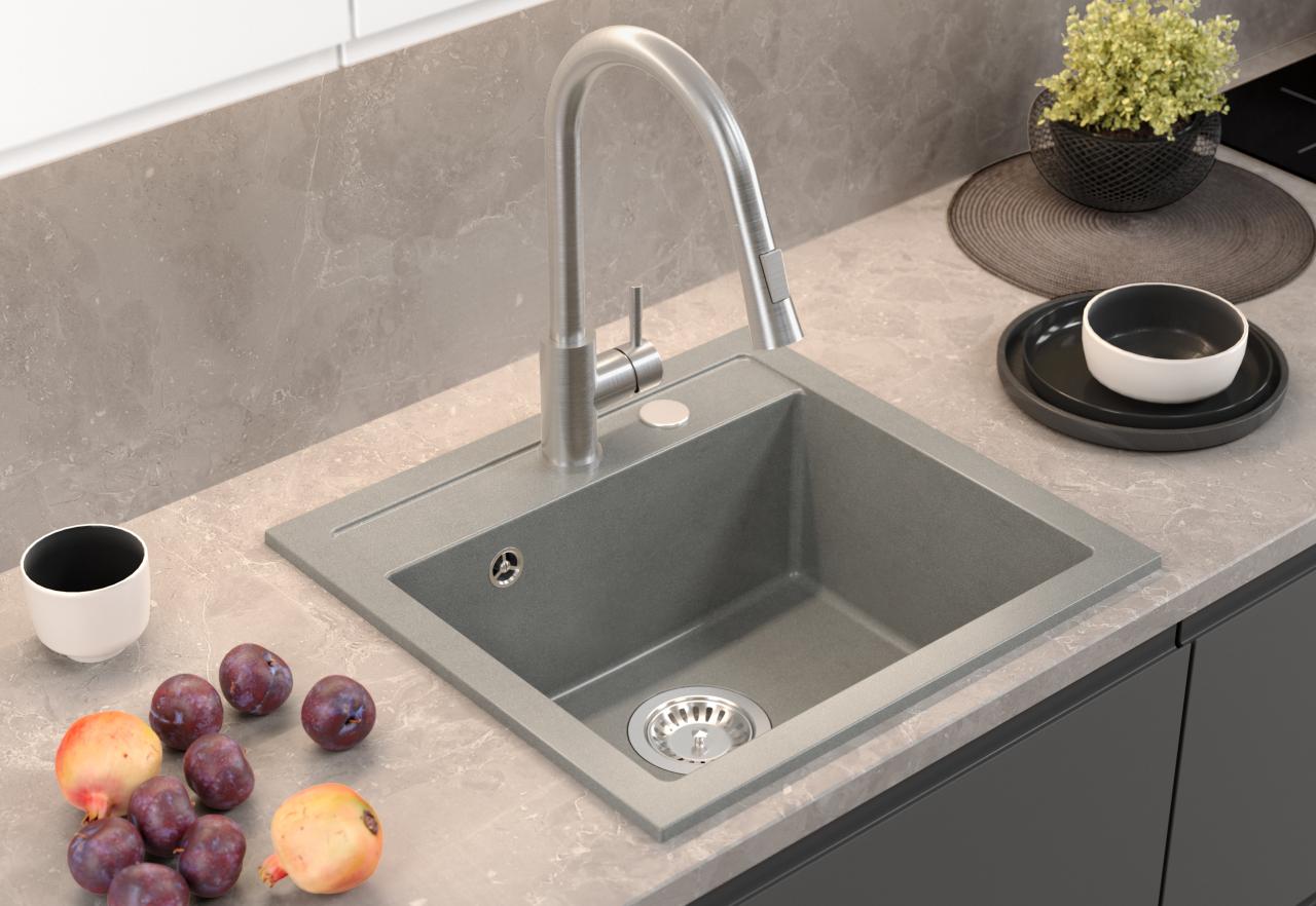 Quadri Λονδίνο Γρανίτης Γκρι Νεροχύτης 50x47cm με Οπή για Μπαταρία Επιτραπέζιος - 1208967727