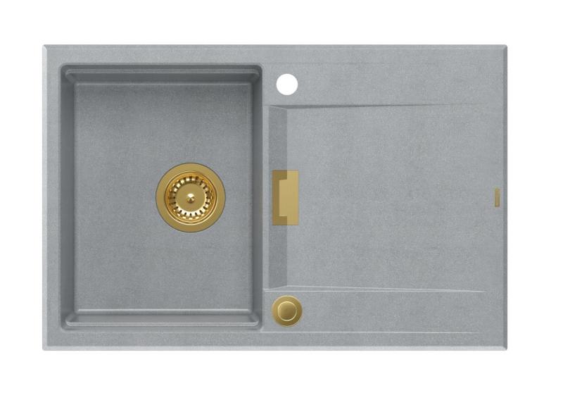 Quadri Minton Γρανίτης Εντοιχιζόμενος Γκρι Νεροχύτης 76x50cm με Αντιστρεφόμενη Επιφάνεια Στραγγίσματος και Χρυσή Βαλβίδα - 1208967742