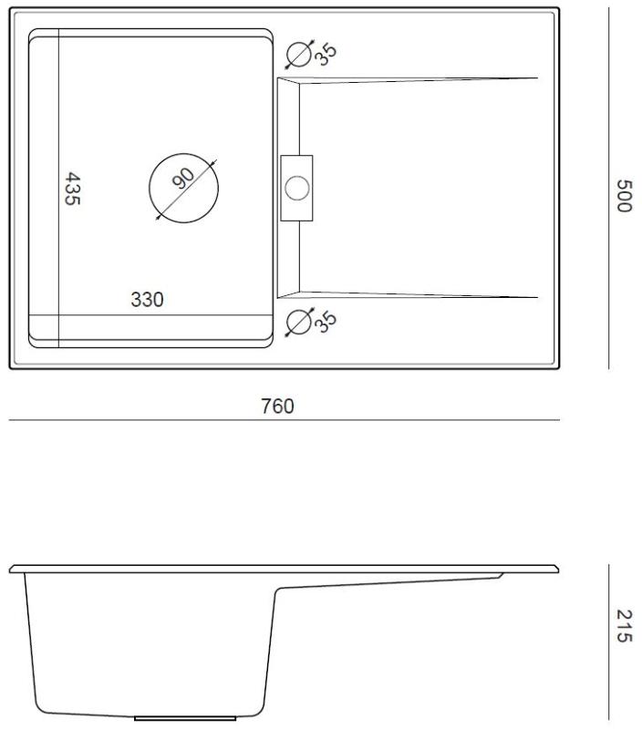 Quadri Minton Γρανίτης Πάνω Πάγκου Ανθρακί Νεροχύτης 76x50cm με Στραγγιστήρι Αναστρέψιμο και Χρυσό Βύσμα - 1208967745