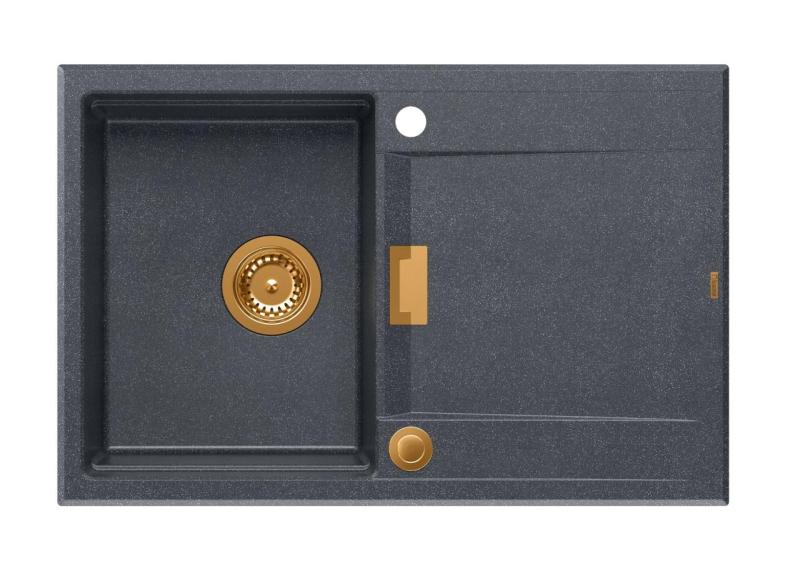 Quadri Minton Γρανιτένιος Νεροχύτης Άνω Πάγκου Ανθρακί 76x50cm με Αποστραγγιστήρι Αναστρέψιμος και Χάλκινη Βαλβίδα - 1208967746