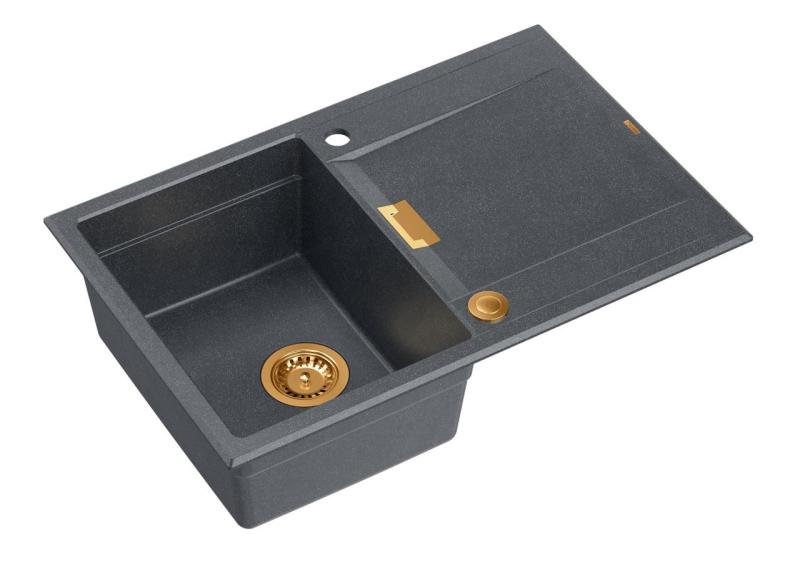 Quadri Minton Γρανιτένιος Νεροχύτης Άνω Πάγκου Ανθρακί 76x50cm με Αποστραγγιστήρι Αναστρέψιμος και Χάλκινη Βαλβίδα - 1208967746