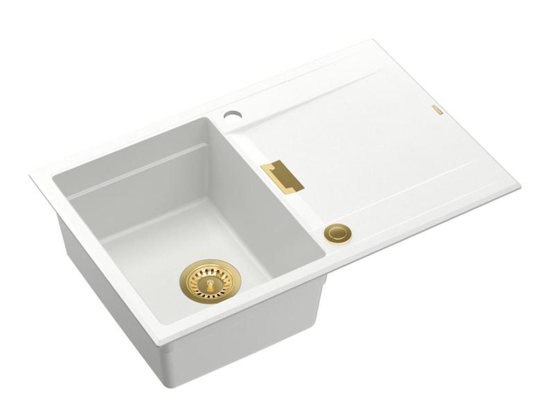 Quadri Minton Γρανιτένιος Νεροχύτης Πάγκου Λευκός 76x50cm με Αναστρέψιμη Επιφάνεια Στάγδην και Χρυσή Βαλβίδα - 1208967748