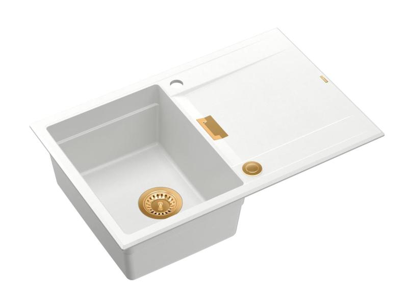 Quadri Minton Γρανίτης Πάγκος Λευκός Νεροχύτης 76x50cm με Αναστρέψιμο Στάγδην και Χάλκινο Βύσμα - 1208967749