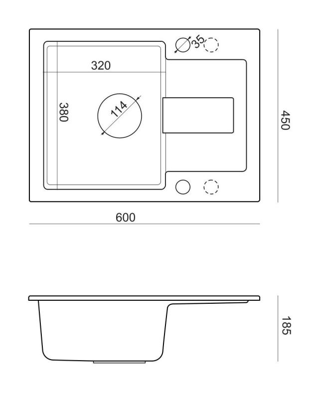 Quadri Sutton Μπεζ Αμμοχρώματος Γρανιτένιος Νιπτήρας Άνω Πάγκου 60x45cm με Επιφάνεια Αποστράγγισης, Αντιστρέψιμος με Μπεζ Πώμα - 1208967751