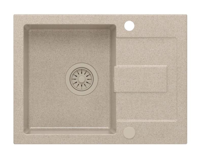 Quadri Sutton Μπεζ Αμμοχρώματος Γρανιτένιος Νιπτήρας Άνω Πάγκου 60x45cm με Επιφάνεια Αποστράγγισης, Αντιστρέψιμος με Μπεζ Πώμα - 1208967751