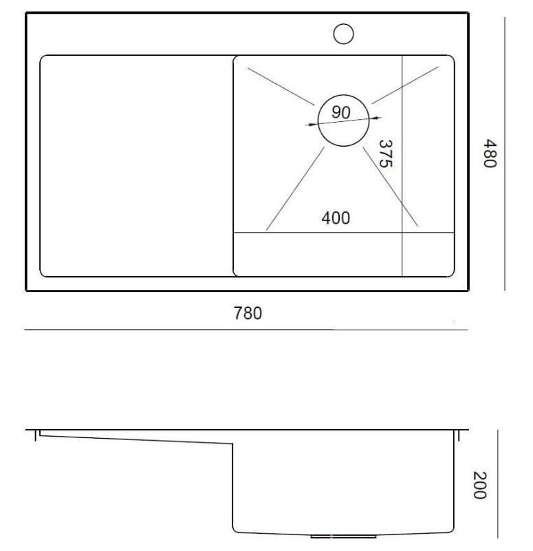 Aquadesign Clara Νεροχύτης από ανοξείδωτο χάλυβα με δεξιά πλευρά Bowl 78x48cm Επιτραπέζιος ή ενσωματωμένος με ράφι αποστράγγισης, βάση βρύσης και βύσμα από ανοξείδωτο χάλυβα - 1208967754