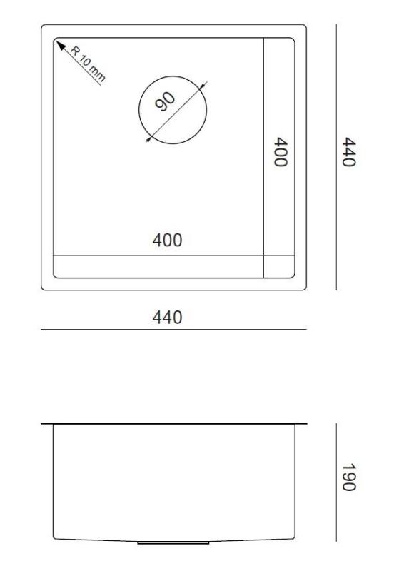 Aquadesign Zara Νεροχύτης από ανοξείδωτο χάλυβα 44x44cm Υποστύλωμα, Επίπεδη εγκατάσταση και Επάνω εγκατάσταση με ανοξείδωτο βύσμα - 1208967760