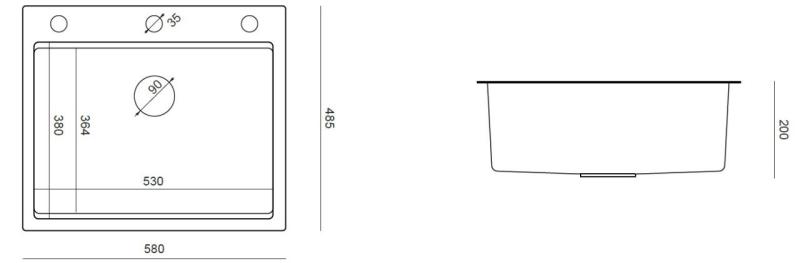 Ακουαντιζάιν Βέστα Ανοξείδωτος Νεροχύτης 580x485cm Επιτραπέζια και Εντοιχιζόμενη Εγκατάσταση με Πάγκο για Βρύση, περιλαμβάνει Ανοξείδωτο Πώμα και Αξεσουάρ - 1208967763
