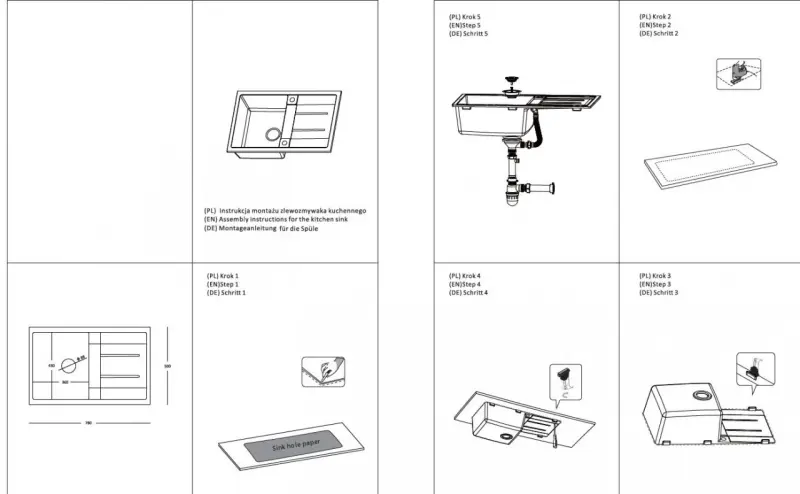 Quadri Sheffield Γκρι Γρανίτης Ενσωματωμένος Νεροχύτης 78x50εκ με Περιοχή Στραγγίσματος και Χρυσή Τάπα - 1208967764