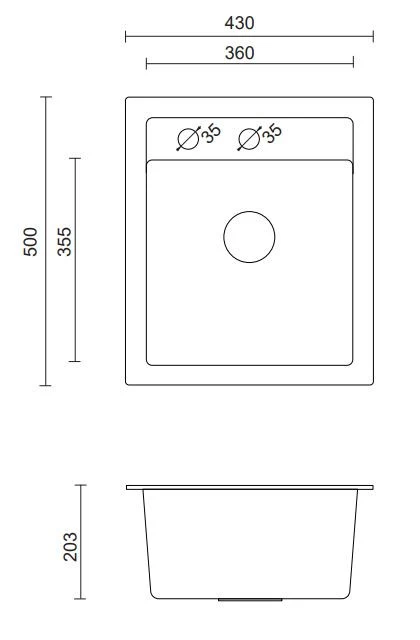 Quadri Λονδίνο Γρανίτης Γκρι Νεροχύτης 43x50cm με Πάγκο για Βρύση και Ανοξείδωτο Πώμα - 1208967765