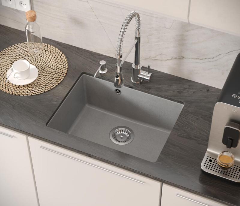 Quadri Elston Γκρι Γρανίτης Εντοιχισμένος Νεροχύτης 495x360mm με Ανοξείδωτο Ατσάλι Βαλβίδα 1208967773