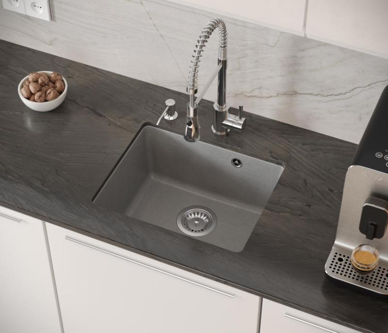 Quadri Elston Γκρι Γρανιτένιος Υποκαθήμενος Νεροχύτης 420x335mm με Ανοξείδωτο Βύσμα 1208967775