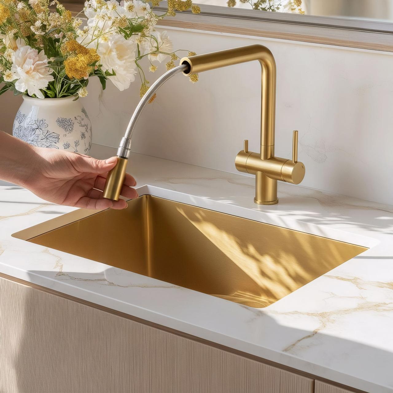 Quadri Ellesmere Μπαταρία Κουζίνας PVD Χρυσό 3-δρόμων με επιπλέον σύνδεση για φιλτραρισμένο νερό 1208967781