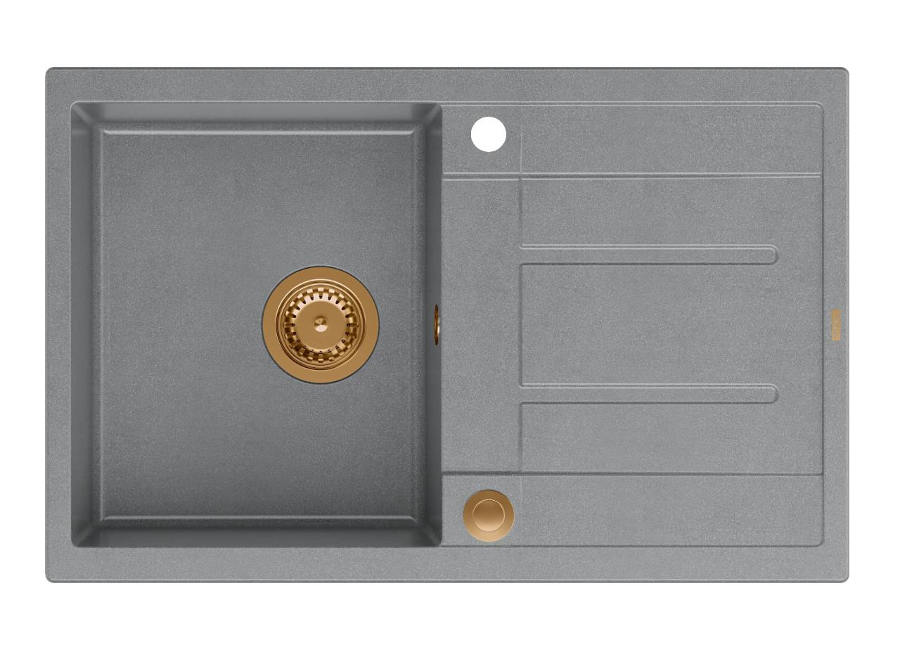 Quadri Sheffield Γκρι Γρανίτης Επιφάνειας Νεροχύτης 78x50cm με Στραγγιστήρα και Χάλκινη Πρίζα - 1208967791