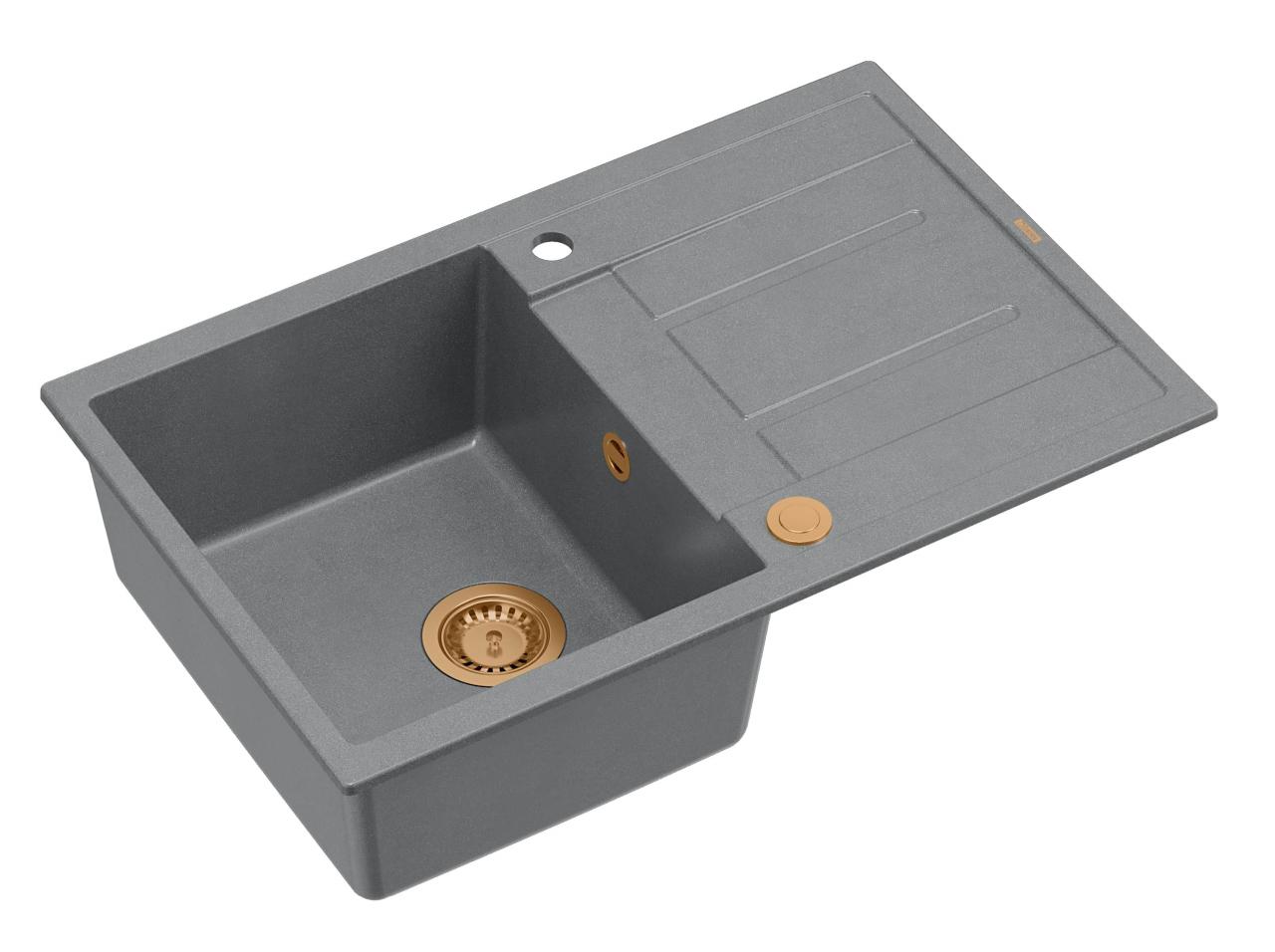 Quadri Sheffield Γκρι Γρανίτης Επιφάνειας Νεροχύτης 78x50cm με Στραγγιστήρα και Χάλκινη Πρίζα - 1208967791