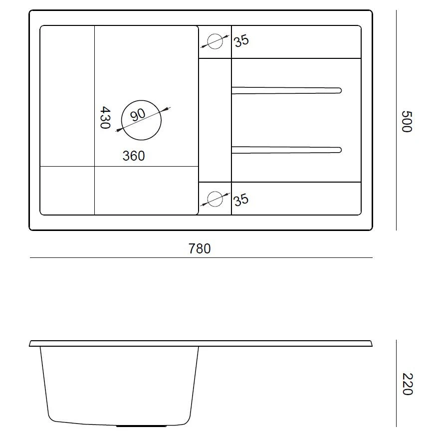 Quadri Sheffield Γκρι Γρανίτης Επιφάνειας Νεροχύτης 78x50cm με Στραγγιστήρα και Χάλκινη Πρίζα - 1208967791
