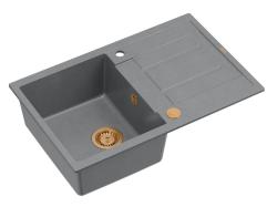 Quadri Sheffield Γκρι Γρανίτης Επιφάνειας Νεροχύτης 78x50cm με Στραγγιστήρα και Χάλκινη Πρίζα - 1208967791