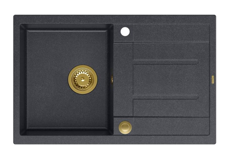 Quadri Sheffield Ανθρακί Γρανιτένιος Νεροχύτης Επιφάνειας 78x50cm με Στραγγιστήρι και Χρυσή Βαλβίδα - 1208967795
