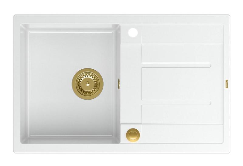 Quadri Sheffield Λευκός Γρανιτένιος Νεροχύτης Πάνω Πάγκου 78x50cm με Στραγγιστήρι και Χάλκινη Βαλβίδα - 1208967803