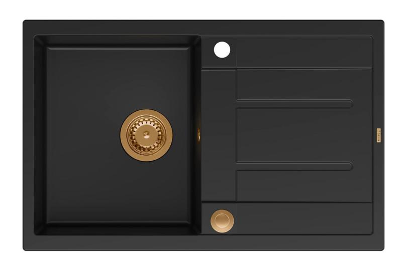 Quadri Sheffield Μαύρος Γρανίτης Εντοιχισμένος Νεροχύτης 78x50cm με Στραγγιστήρι και Χάλκινο Πώμα - 1208967804