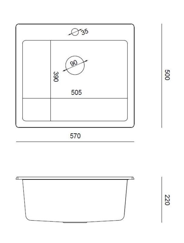 Quadri Sheffield Ανθρακί Γρανιτένιος Νεροχύτης Επικαθήμενος ή Ενθετός 57x50 cm με Επιφάνεια για Μπαταρία και Χάλκινο Βύσμα - 1208967814