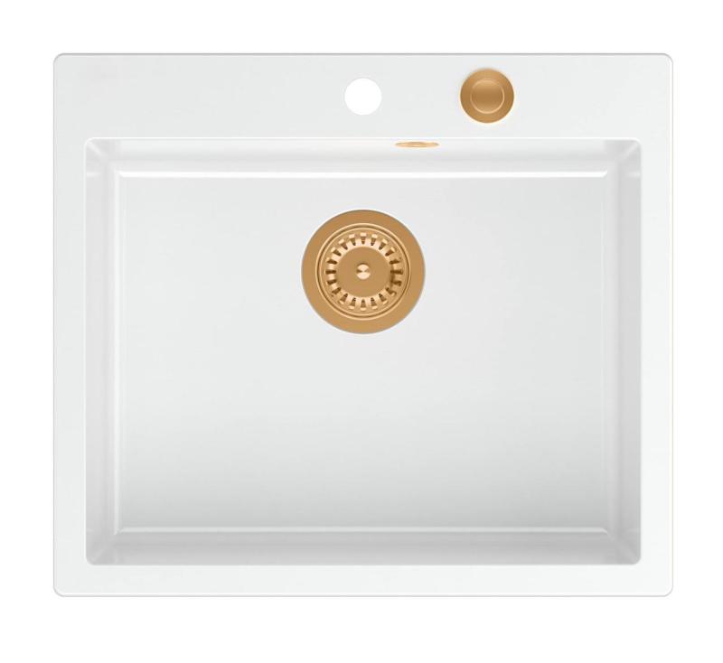 Quadri Sheffield Λευκός Γρανιτένιος Νεροχύτης Επικαθήμενος ή Ενταφιασμένος 57x50 cm με Πάγκο για Μπαταρία και Χάλκινη Βαλβίδα - 1208967818