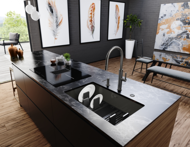 Φράνκε Mύθος Masterpiece μπαταρία κουζίνας σε ανθρακί με J-στόμιο και αποσπώμενο ντους ψεκασμού - 115.0711.555