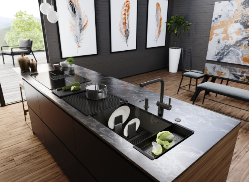 Franke Mythos Masterpiece BXM 210.68 Μεγάλο Πυροβόλο Μεταλλικό Νεροχύτη PVD Ανθρακί 685x410mm Επίπεδη Κατασκευή και Υποκατασκευή - 127.0676.885