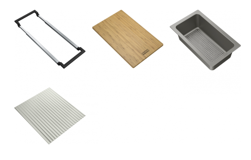 Φράνκε Οικουμενικό Σετ Αξεσουάρ All-In Set 3 - Επιφάνεια Κοπής, Πλαστικό Καλάθι, Στρώμα Στραγγίσματος και Τηλεσκοπική Γέφυρα 112.0655.483