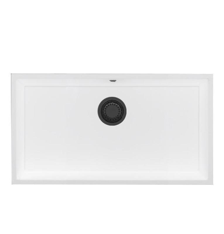 GraniteMy Universal Μεγάλος Λευκός Γρανιτένιος Νεροχύτης 74x40 cm με gun metal τάπα - 1208967895