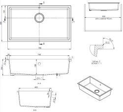 GraniteMy Universal Μεγάλος Μαύρος Γρανιτένιος Νεροχύτης 74x40 cm με βαλβίδα gun metal - 1208967896
