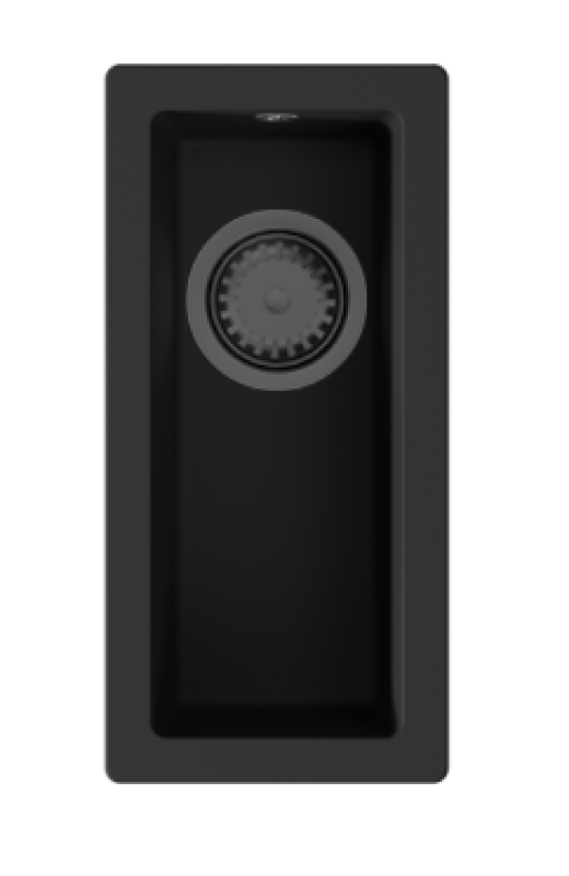 GraniteMy Universal Μικρός Μαύρος Γρανιτένιος Νεροχύτης 17x40 cm επιτραπέζια, υποκατασκευή και ενσωματωμένη εγκατάσταση με gun metal βαλβίδα - 1208967899