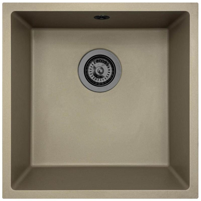 GraniteMy Universal Taupe Γρανιτένιος Νεροχύτης 40x40 cm επιτραπέζιος, υποκατασκευή και ενσωματωμένος με gun metal τάπα - 1208967913