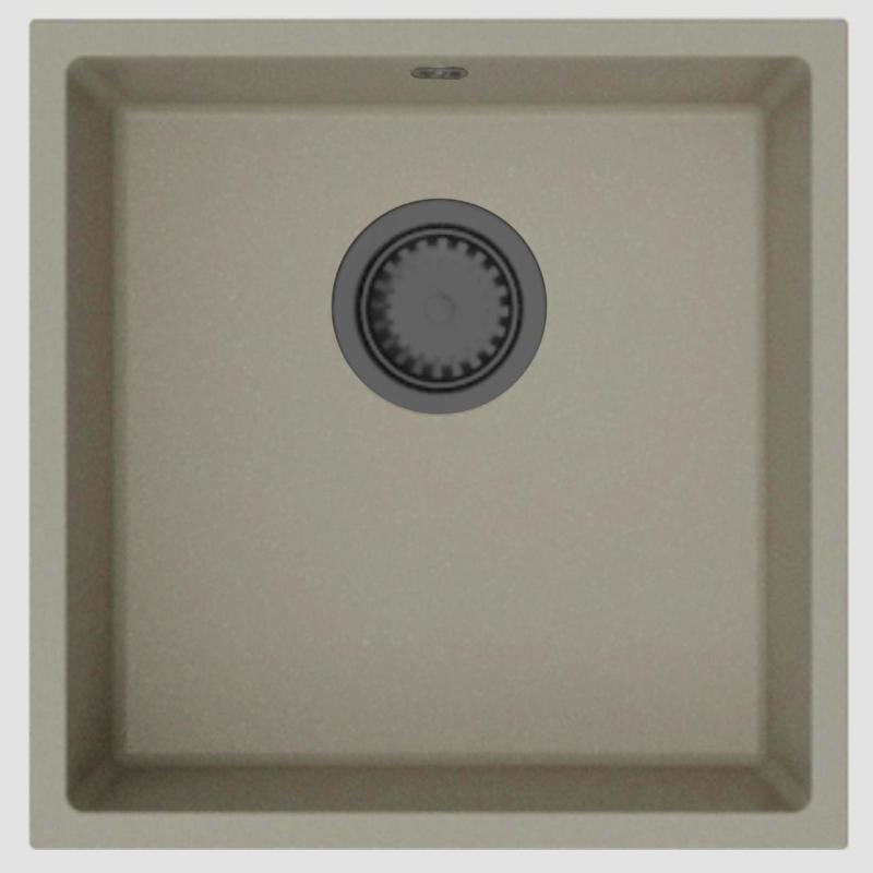 GraniteMy Universal Beige Άμμος Γρανίτης Νεροχύτης 40x40 cm επιτραπέζια, υποκατασκευή και εντοιχισμένη με βαλβίδα gun metal - 1208967919