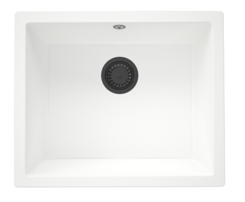 GraniteMy Universal Γρανιτένιος Λευκός Νεροχύτης 50x40 cm επιτραπέζιος, εντοιχισμένος και εγκατεστημένος στο ίδιο επίπεδο με βαλβίδα gun metal - 1208967925.