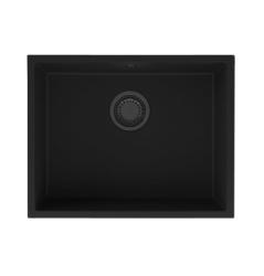 GraniteMy Universal Μαύρος Γρανιτένιος Νιπτήρας 55x40 εκατοστά επιφάνειας, εντοιχισμένος και επίπεδη ενσωμάτωση με μεταλλικό πώμα σε χρώμα γκριζομέταλλο - 1208967932