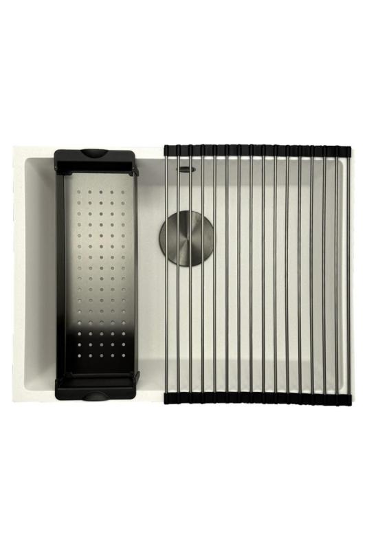 GraniteMy Universal Γρανιτένιος Λευκός Νεροχύτης 55x40 cm επιτραπέζιος, υποκατασκευής και ενσωματωμένης κατασκευής με βαλβίδα gun metal - 1208967933