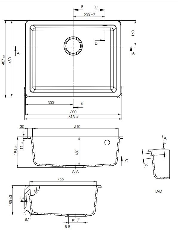 GraniteMy Παράδοση Εξοχικός Νεροχύτης Γρανίτη 60x48 εκ Μαύρο Υποκατασκευή και Επίπεδη Κατασκευή με Χρυσό Βύσμα 1208967938