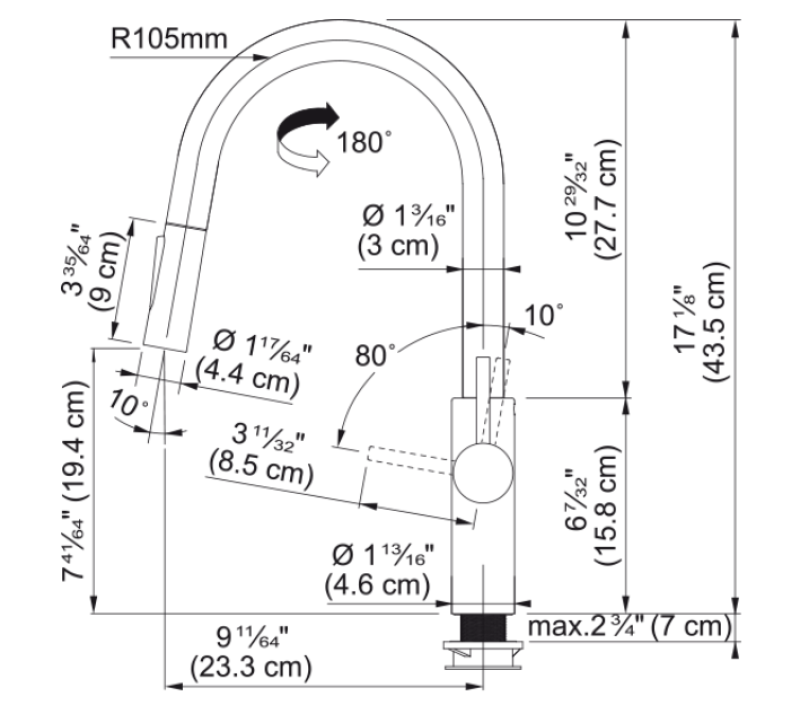 Φράνκε Πέσκαρα J Μπαταρία Μίξης Μονού Χειριστηρίου Μαύρη με Επεκτάσιμο Ρουξούνι και Λειτουργία Ψεκασμού 115.0575.968